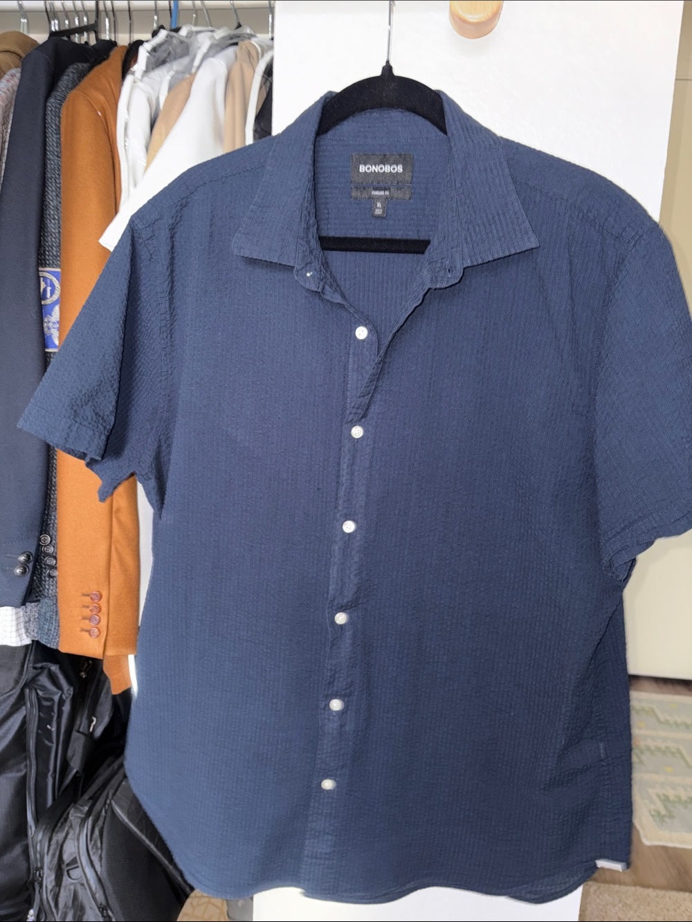 Bonobos Navy Textured Short-Sleeve Button-Down Shirt